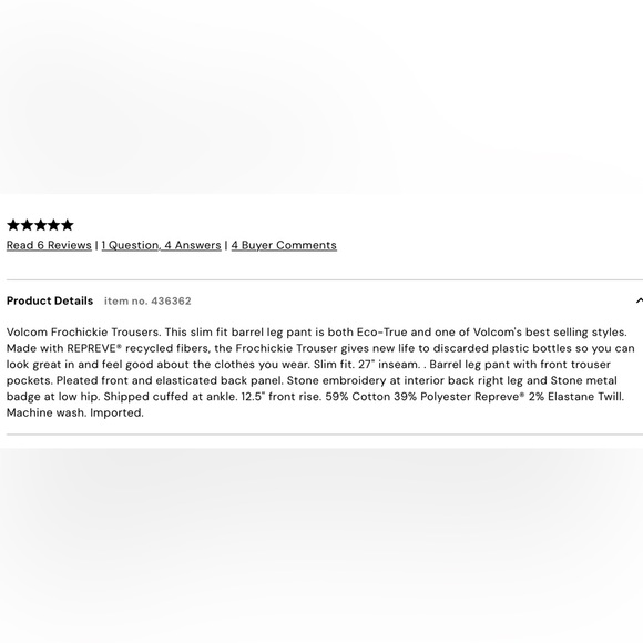 NWT Volcom Frochickie Trousers - Picture 7 of 9